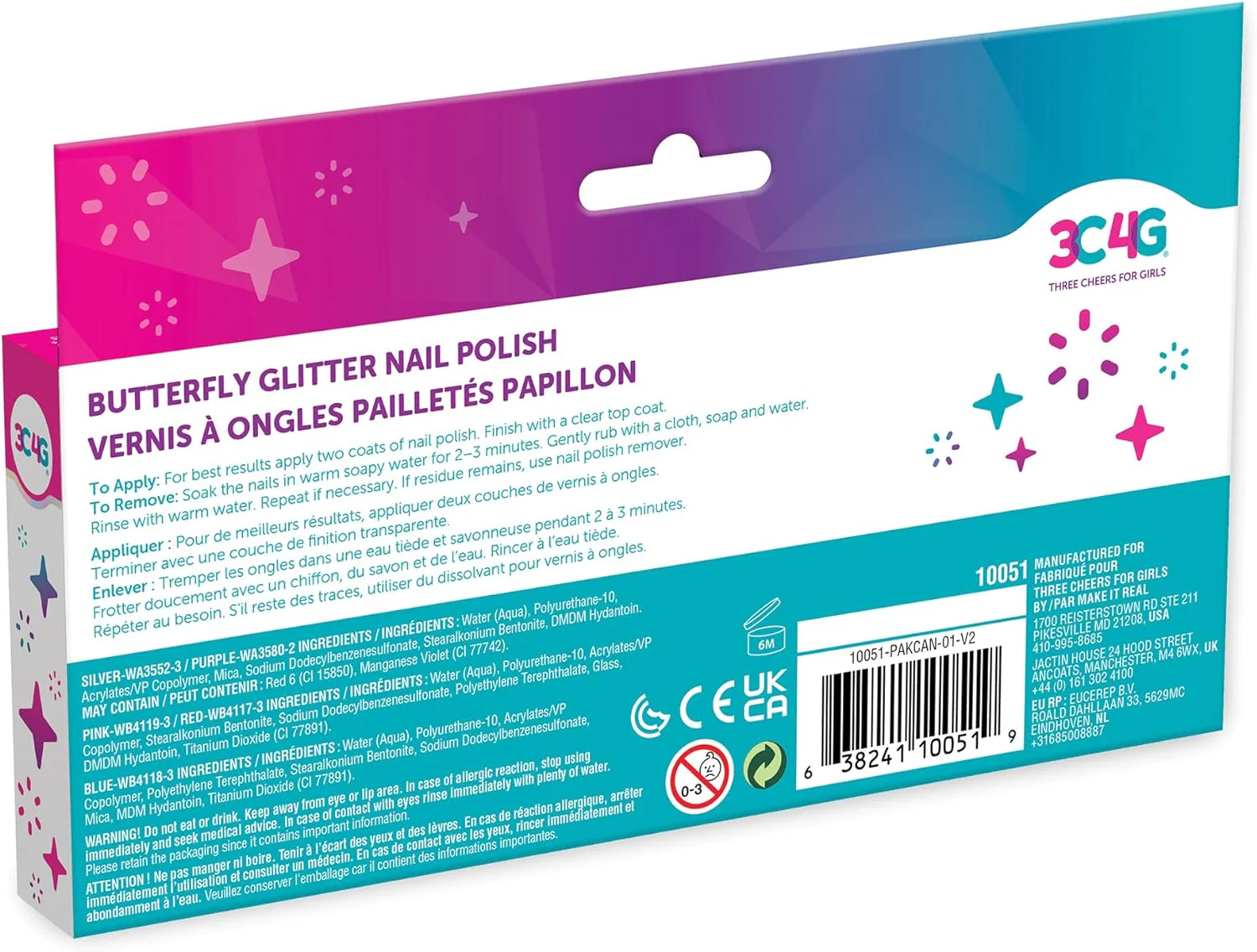 3C4G Butterfly Glitter Nail Polish Set 5-Pack 10051 - Image 3