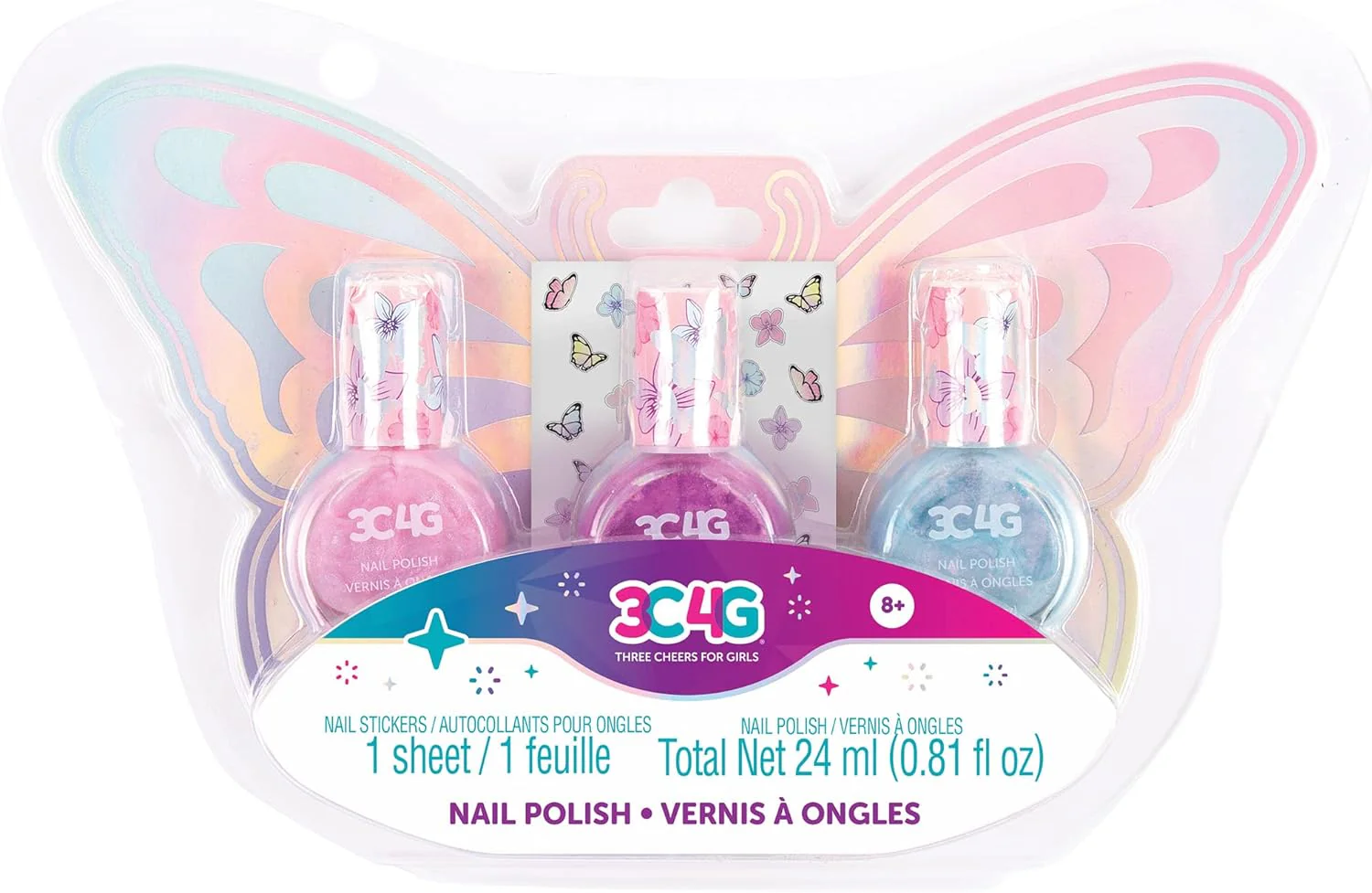3C4G Butterfly Nail Polish & Nail Stickers 3-Pack 10043