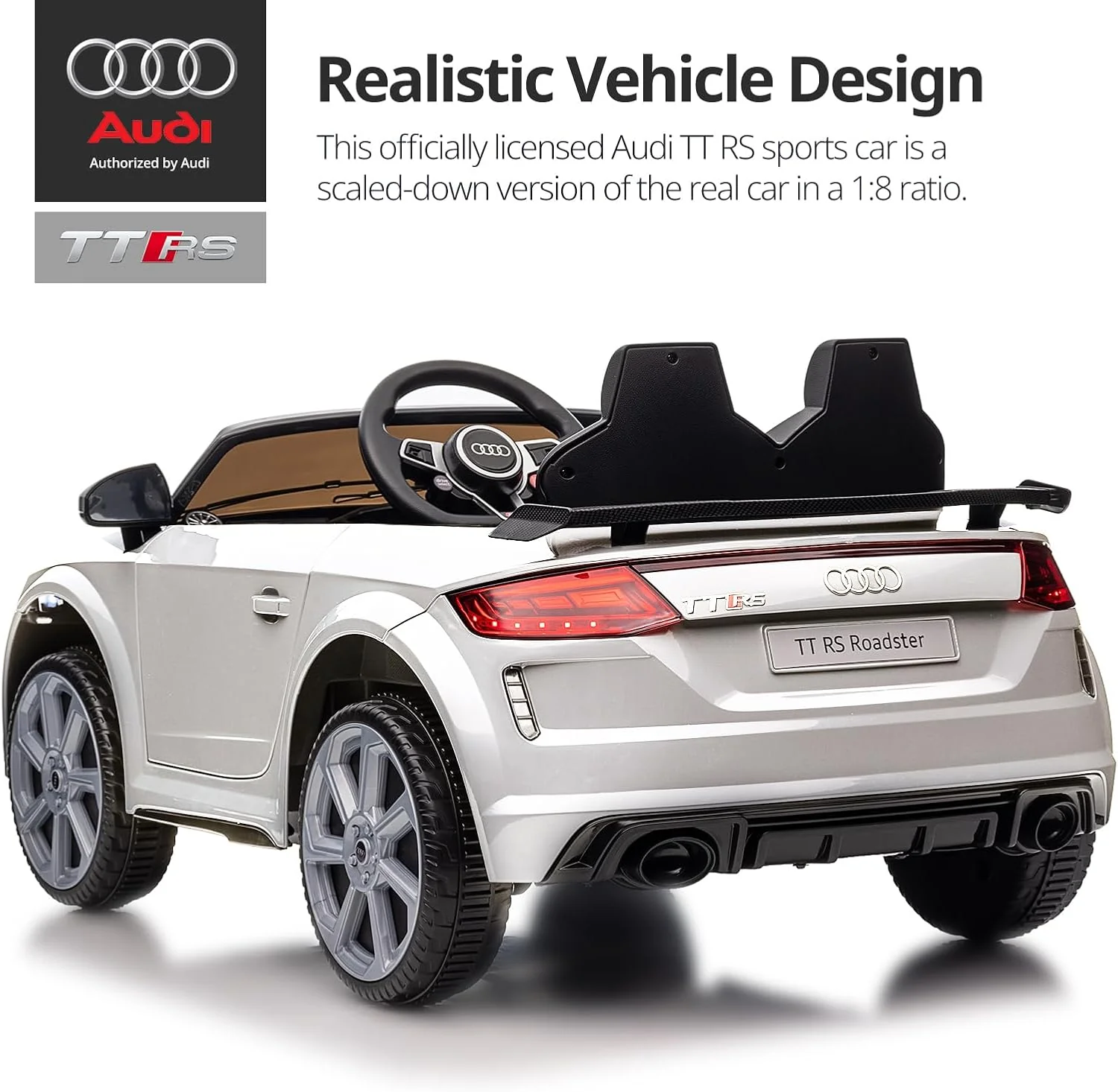 Licensed Audi TT RS Roadster 12V Electric Ride-On Car for Kids – White - Image 2