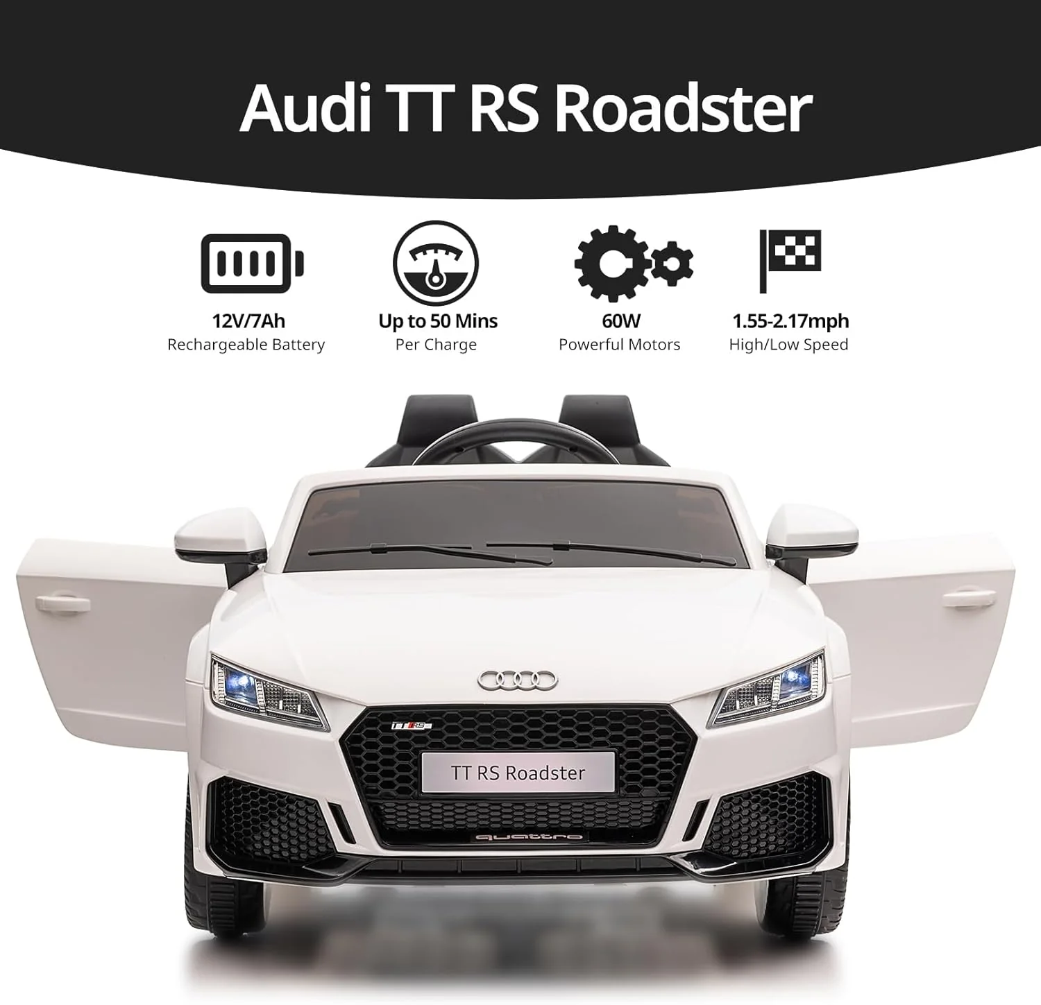 Licensed Audi TT RS Roadster 12V Electric Ride-On Car for Kids – White - Image 3
