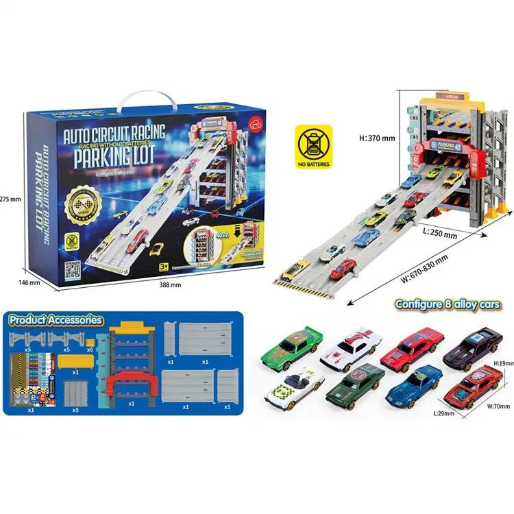 Auto Circuit Racing Without Batteries Parking Lot With 8 Alloy Cars MKD215A