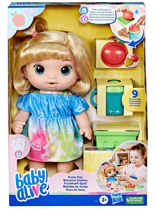 Baby Alive Fruity Sips Baby Doll - Blonde Hair/Blue Eyes F7356