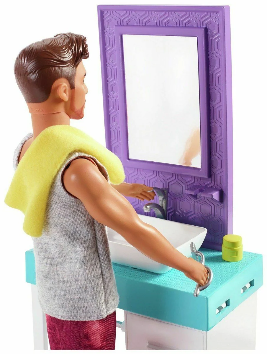 Barbie Bathroom-Themed Playset with Shaving Ken FYK51