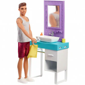 Barbie Bathroom-Themed Playset with Shaving Ken FYK51 - Image 7