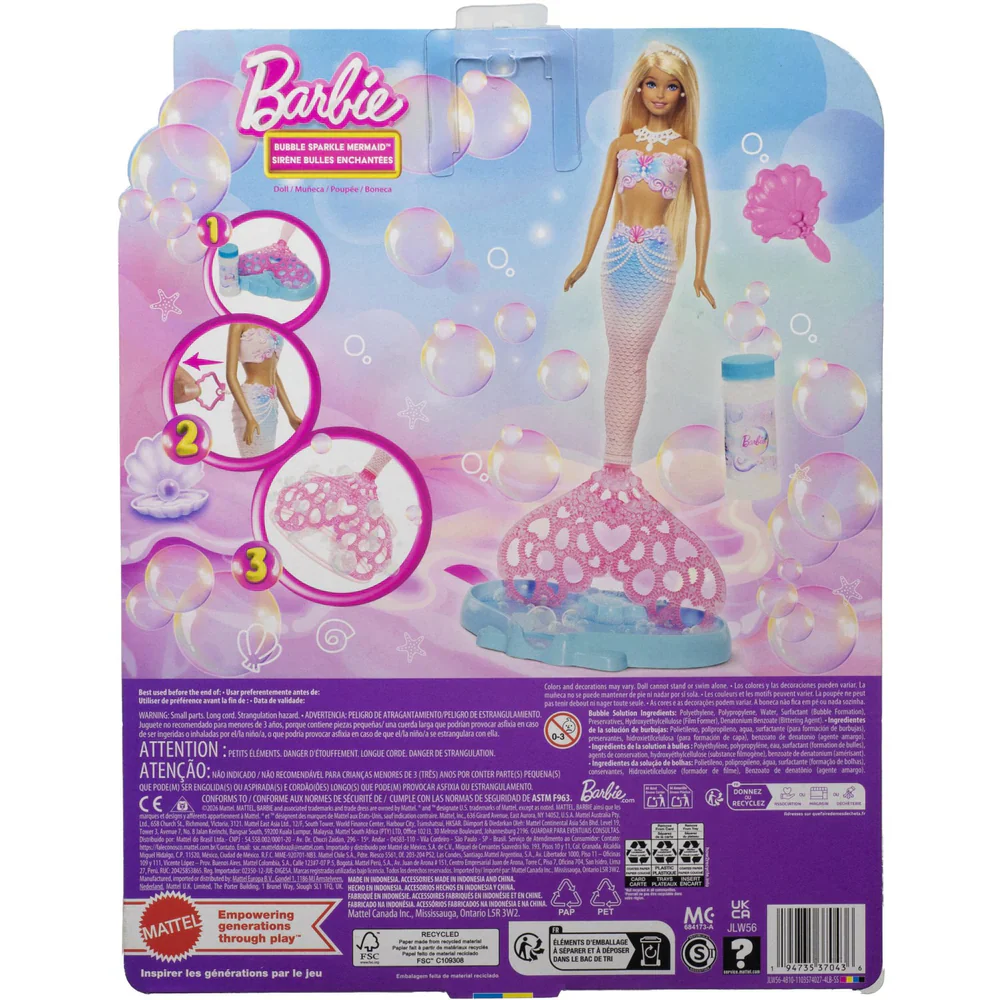 Barbie Bubble Sparkle Mermaid Doll with Bubble-Making Tail | JLW56 - Image 8