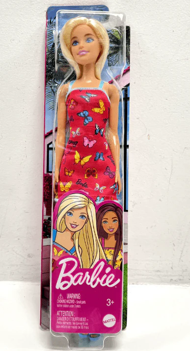 Barbie Doll Blonde Hair Butterfly Print - Pink and Blue Dress HBV05/T7439