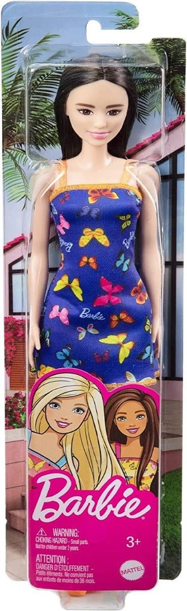 Barbie Doll Blue Butterfly Print - Orange and Blue Dress HBV06/T7439