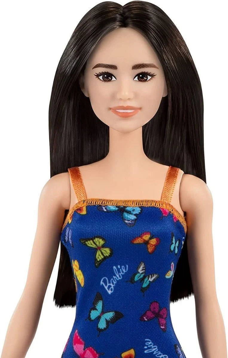 Barbie Doll Blue Butterfly Print - Orange and Blue Dress HBV06/T7439 - Image 3