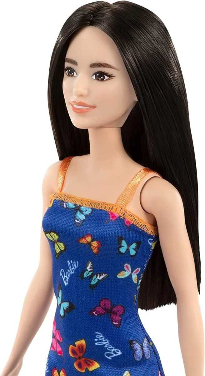 Barbie Doll Blue Butterfly Print - Orange and Blue Dress HBV06/T7439 - Image 4