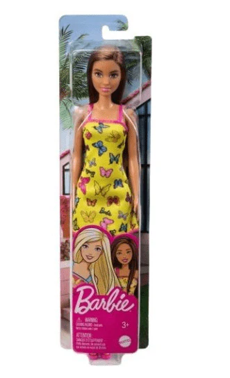 Barbie Doll Brunette Yellow Butterfly Summer Sun Dress - Pink Shoes HBV08/T7439