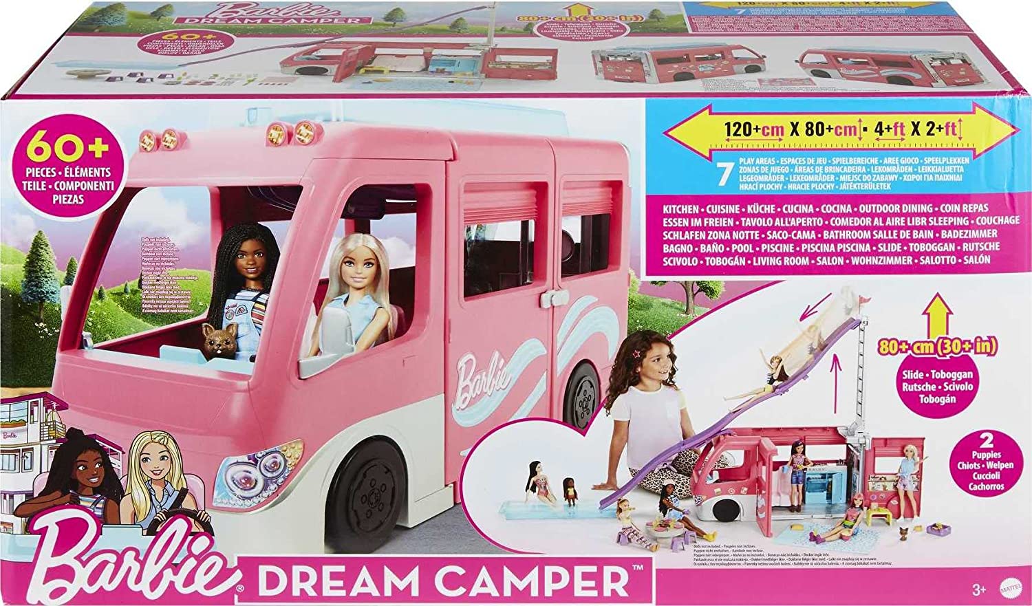 Barbie Dream camper Vehicle Playset 2022 60+ Pieces 2.5 Feet Tall with Rolling Wheels HCD46 - Image 3
