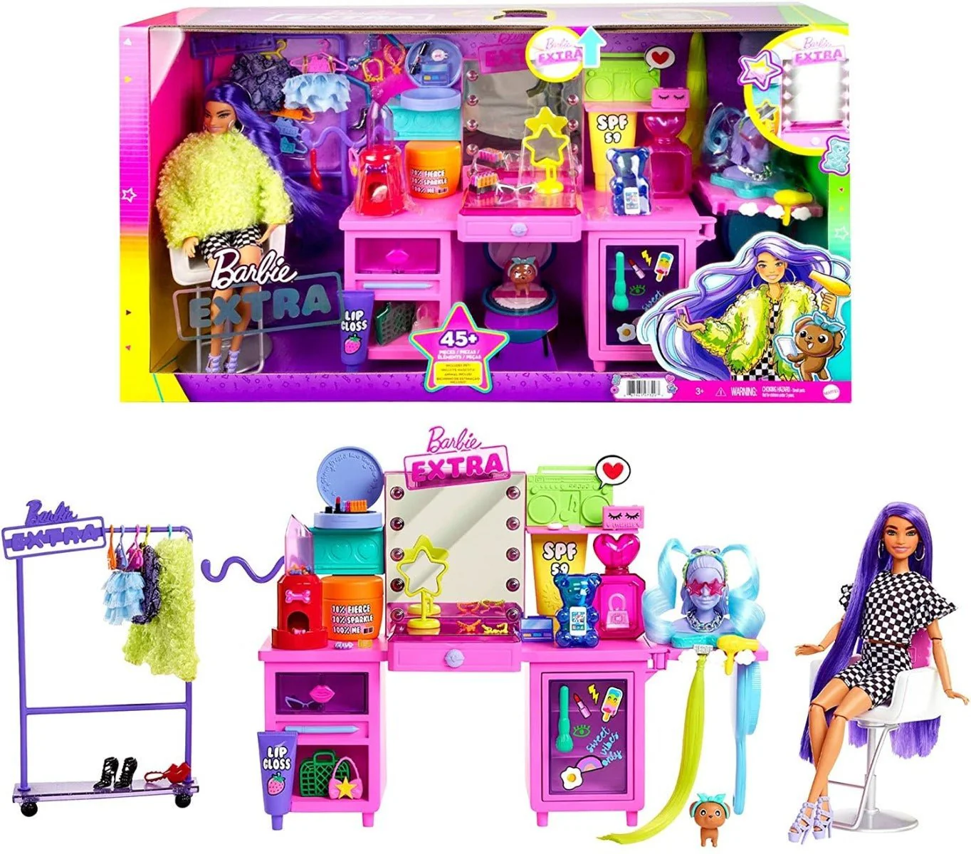 Barbie Extra Doll & Vanity Playset with Exclusive Doll and Pet Puppy GYJ70 - Image 5