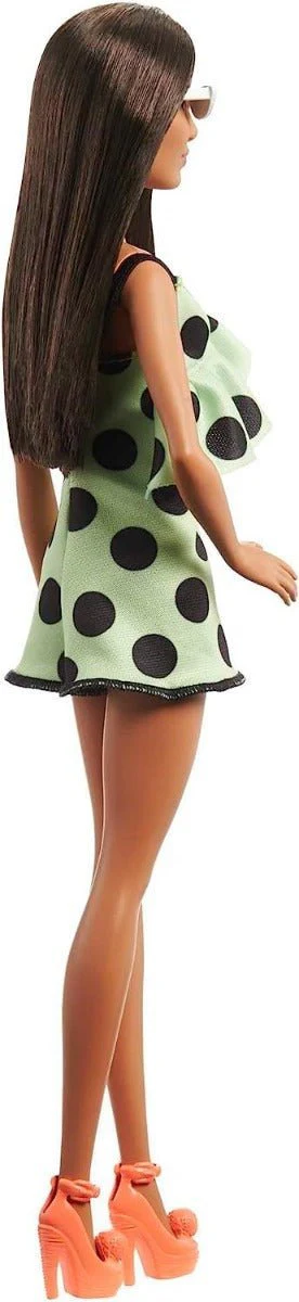 Barbie Fashionista Brunette with Lime Green Polka Dots Romper HJR99 - Image 3