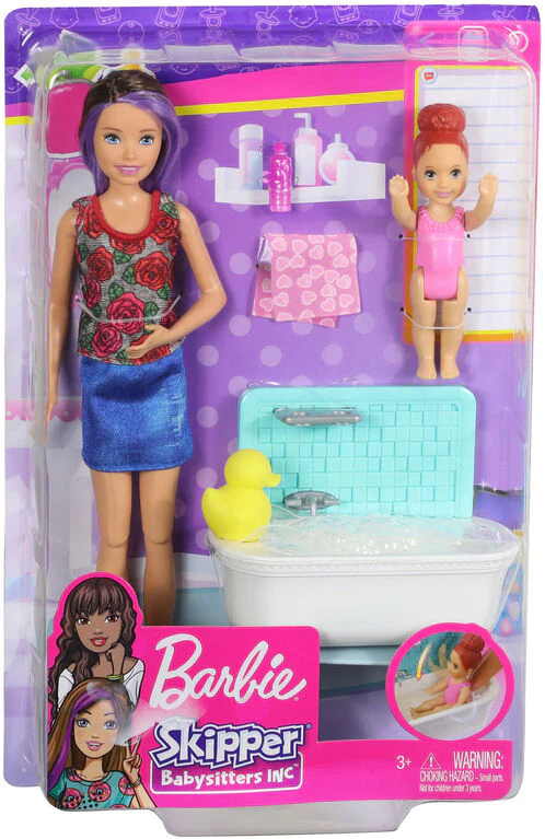 Barbie Skipper Babysitters Bathtime Playset Brunette FHY97