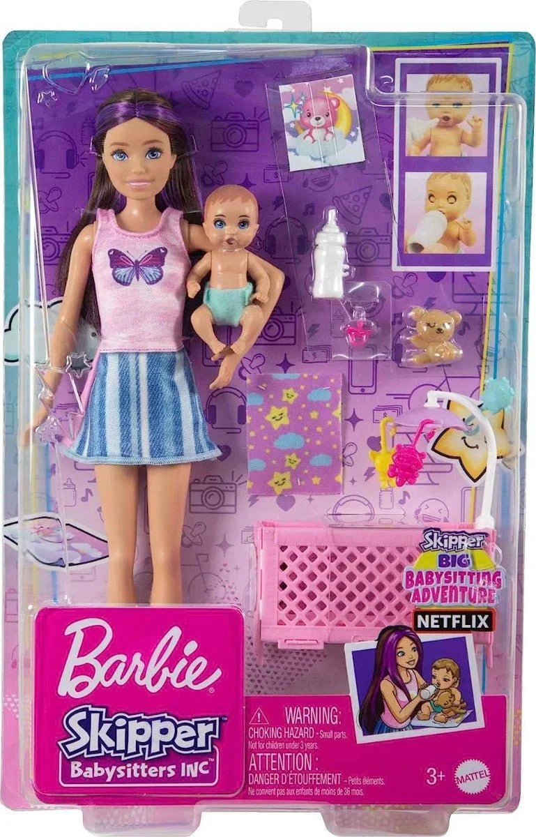 Barbie Skipper Babysitters Doll and Playset - Sleepy Baby Skipper HJY33