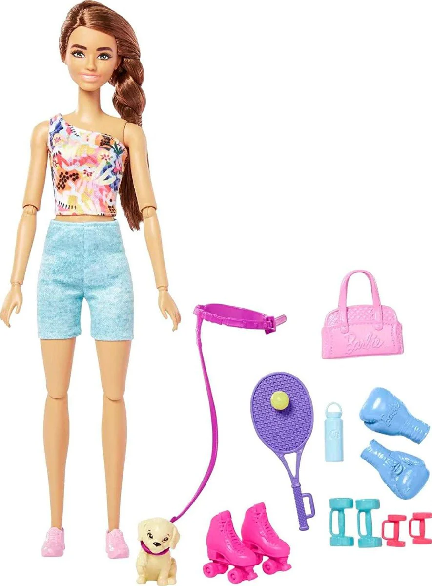 Barbie Wellness Workout Outfit Roller Skates and Tennis with Puppy HKT91 - Image 2