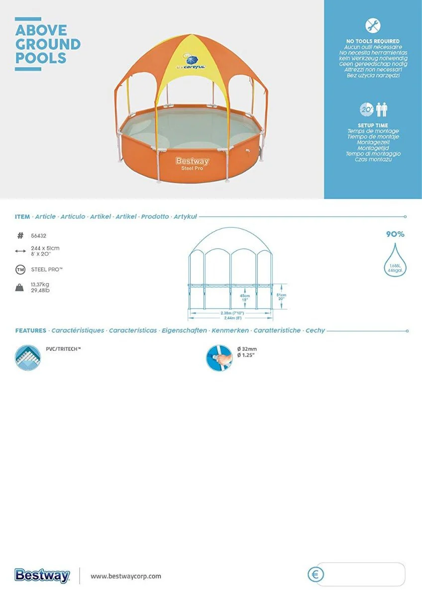 Bestway Above Ground Splash N Shade Play Round Pool 244 x 51cm 56432 - Image 8