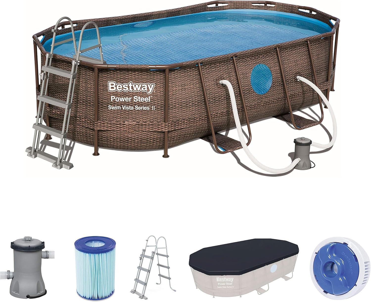 Bestway Oval Above Ground Pool With Swim Vista Porthole 5.49mx2.74mx1.22m 56716