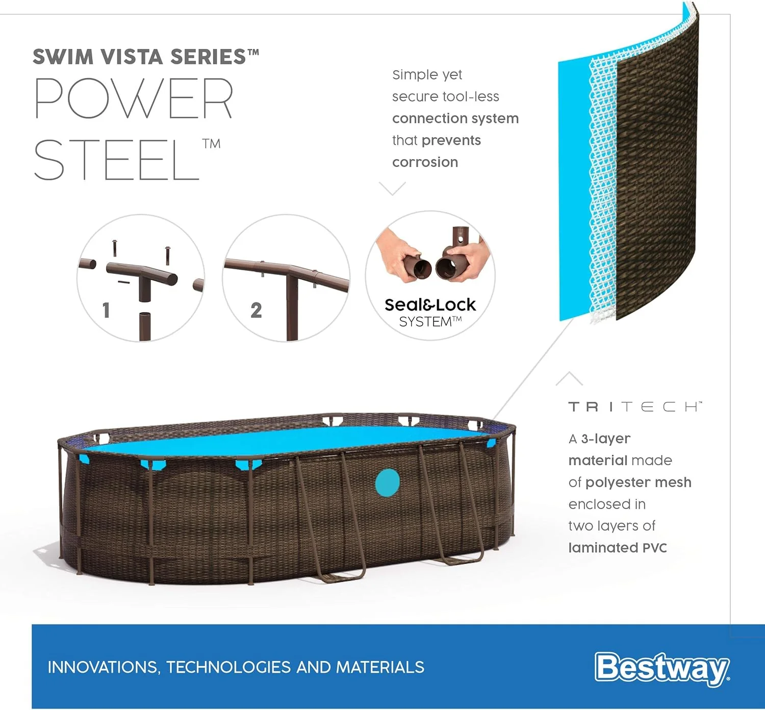 Bestway Oval Above Ground Pool With Swim Vista Porthole 5.49mx2.74mx1.22m 56716 - Image 12