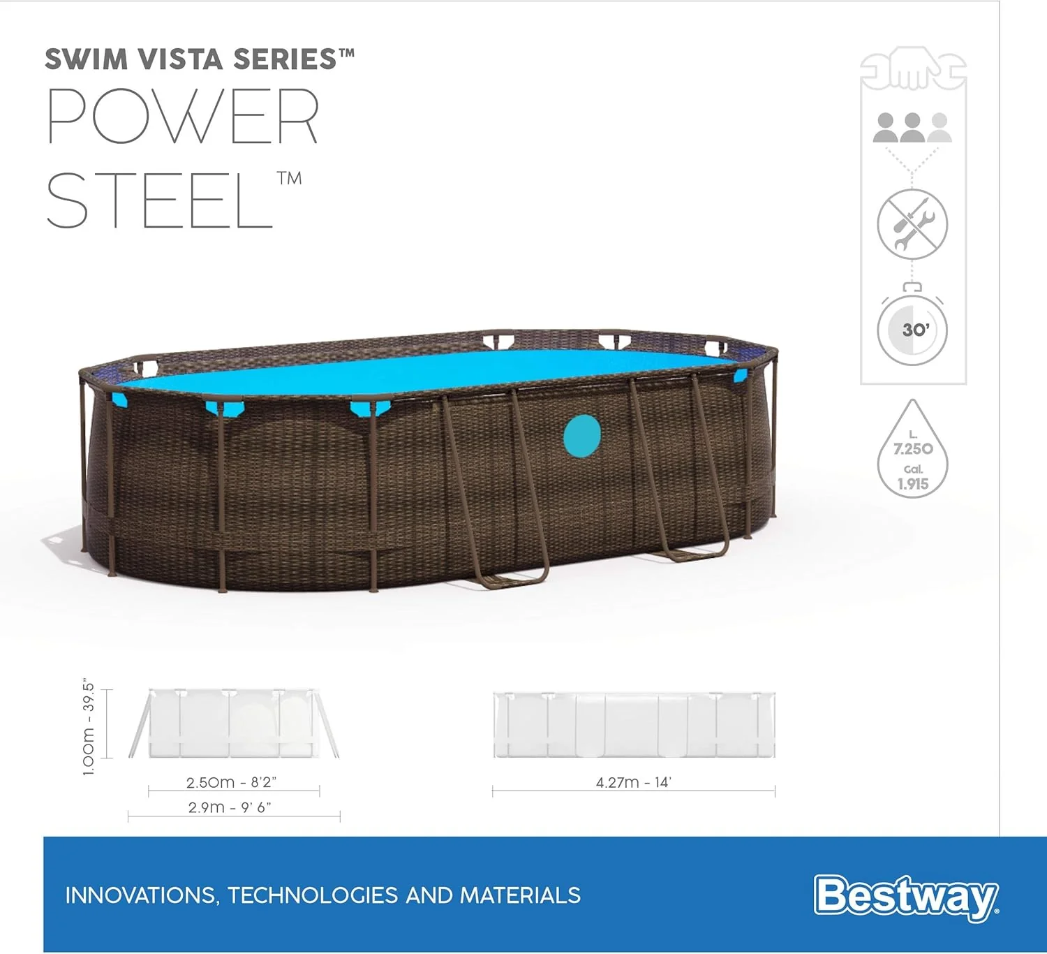 Bestway Oval Above Ground Pool With Swim Vista Porthole 5.49mx2.74mx1.22m 56716 - Image 13