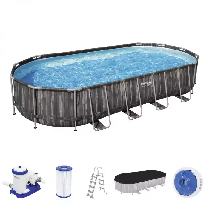 Bestway Power Steel Frame Basin Rattan Grey 7.32mx3.66m 5611T - Image 2