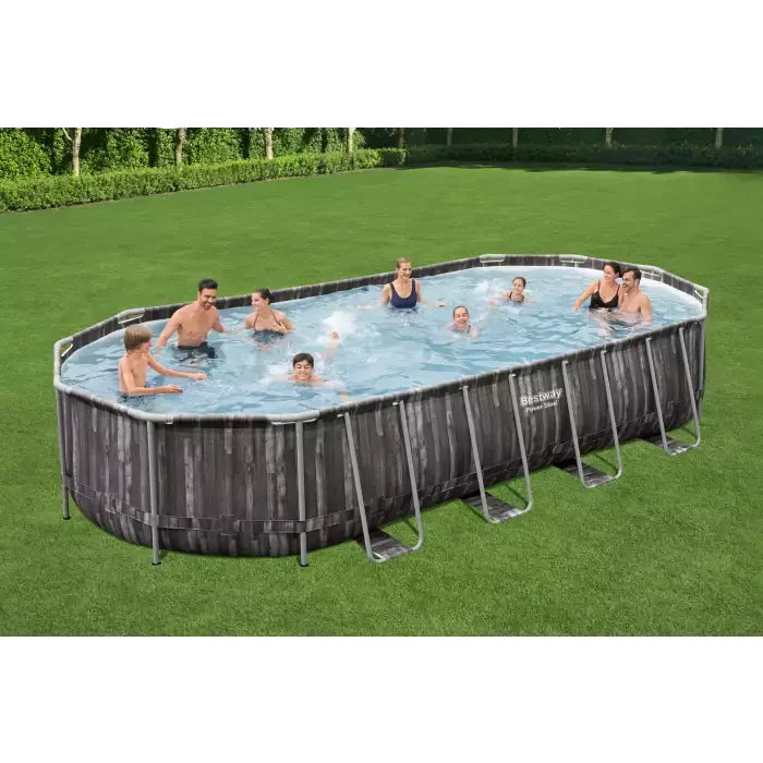 Bestway Power Steel Frame Basin Rattan Grey 7.32mx3.66m 5611T - Image 3