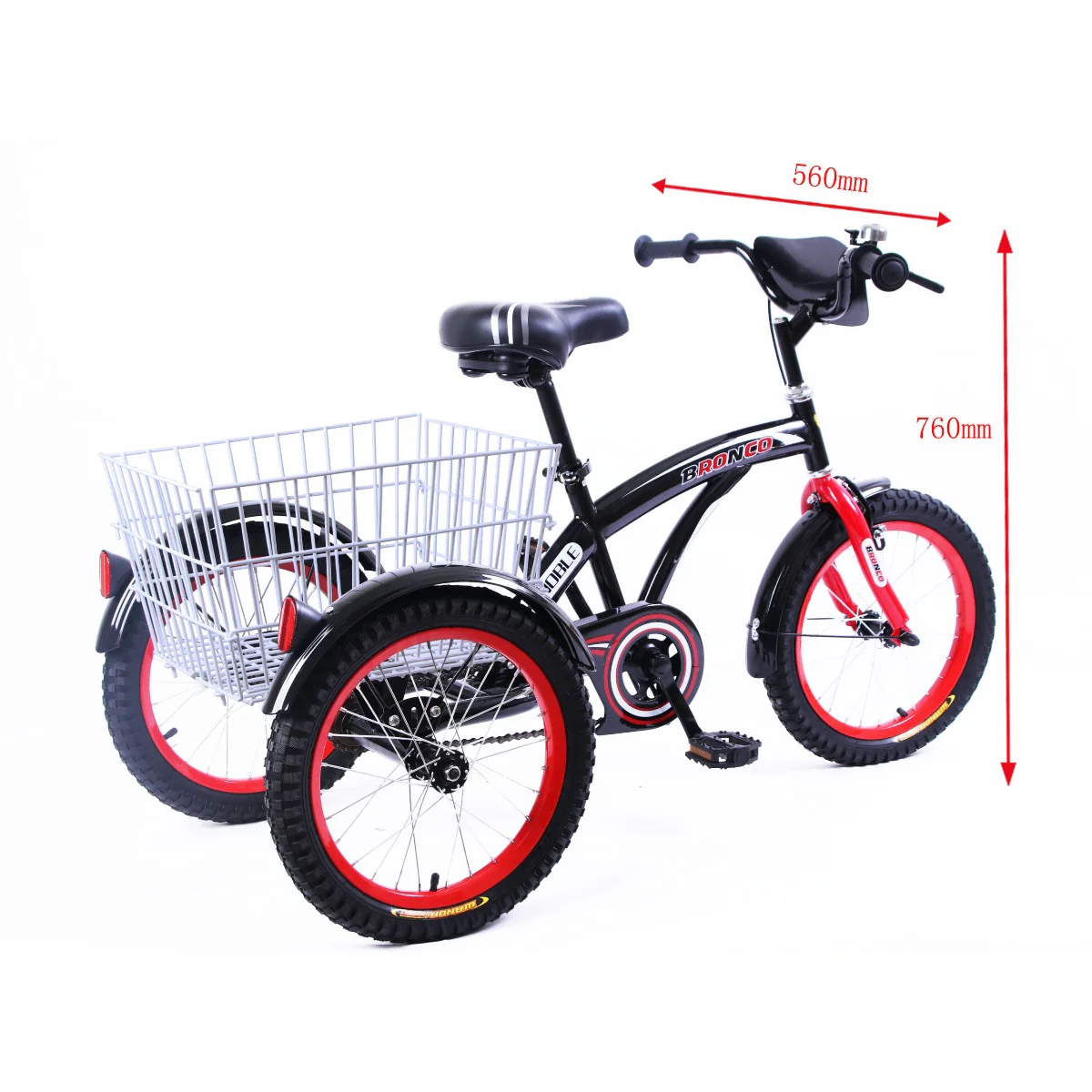 Bronco Classic Three Wheel Bicycle with Basket Black 16 Inch - Image 4