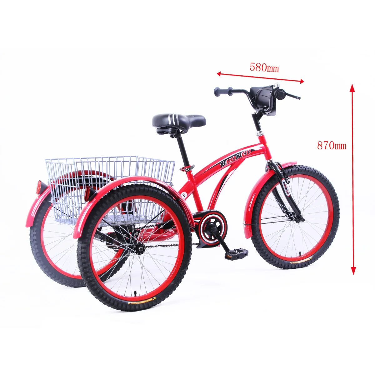 Bronco Classic Three Wheel Bicycle With Basket Black 20 Inch CL-2800 - Image 4