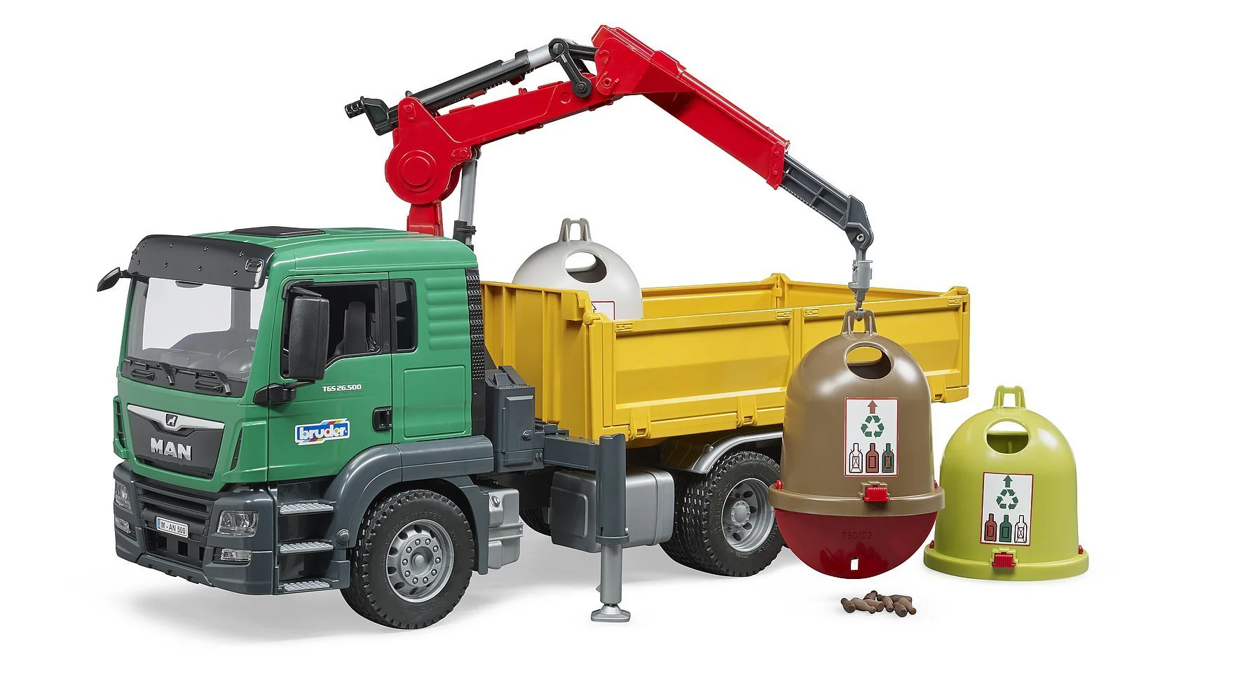 Bruder Man TGS Truck with 3 Glass Recycling Containers and Bottles 03753 - Image 3
