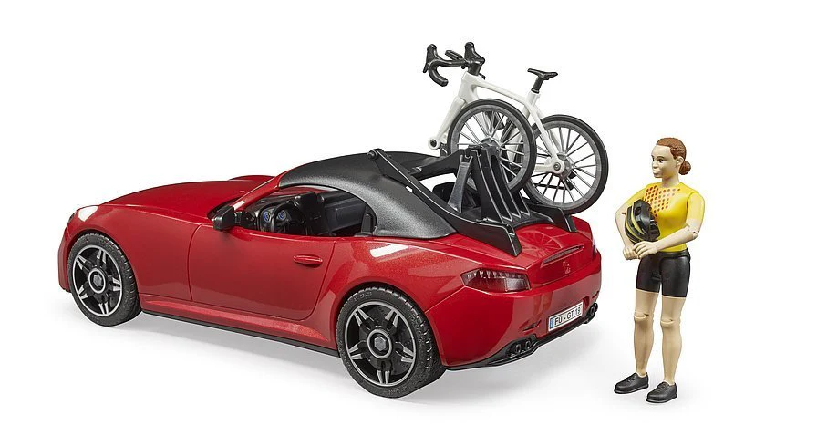 Bruder Roadster Car with Road Bike and Cyclist 03485 - Image 2