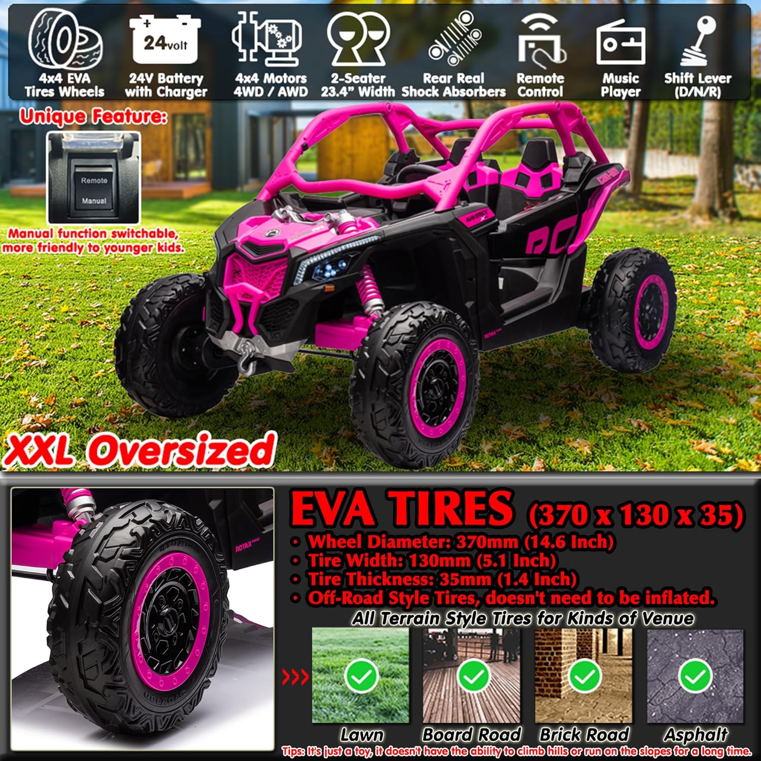 Can-Am Maverick Turbo RR Truck 24V 7AH/4M Pink DKCA001/LB-1000EL - Image 6