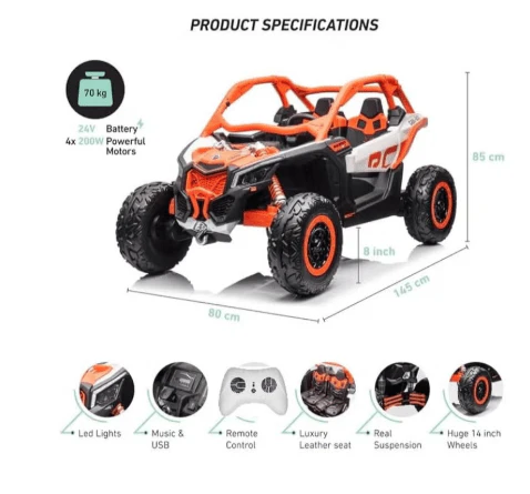 Can-Am Maverick Turbo RR Truck Plastic 12V14AH/4M Orange DK-CA001 - Image 4