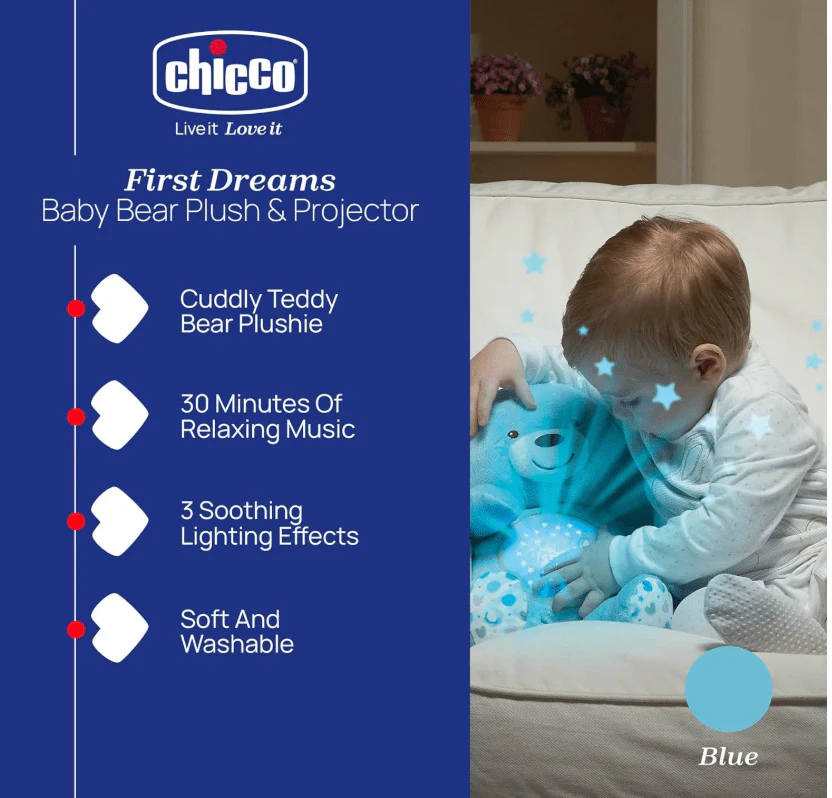 Chicco Baby Bear Night Light (Blue) With Lights & Music CH080152 - Image 2