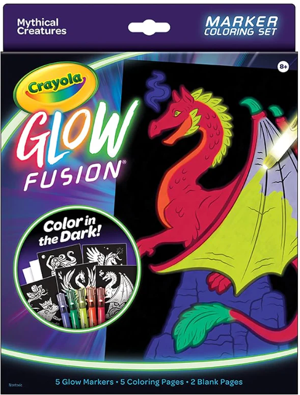 Crayola Glow Fusion Glow in The Dark Coloring Set with Markers Mythical Creature Coloring Pages CY74-7491