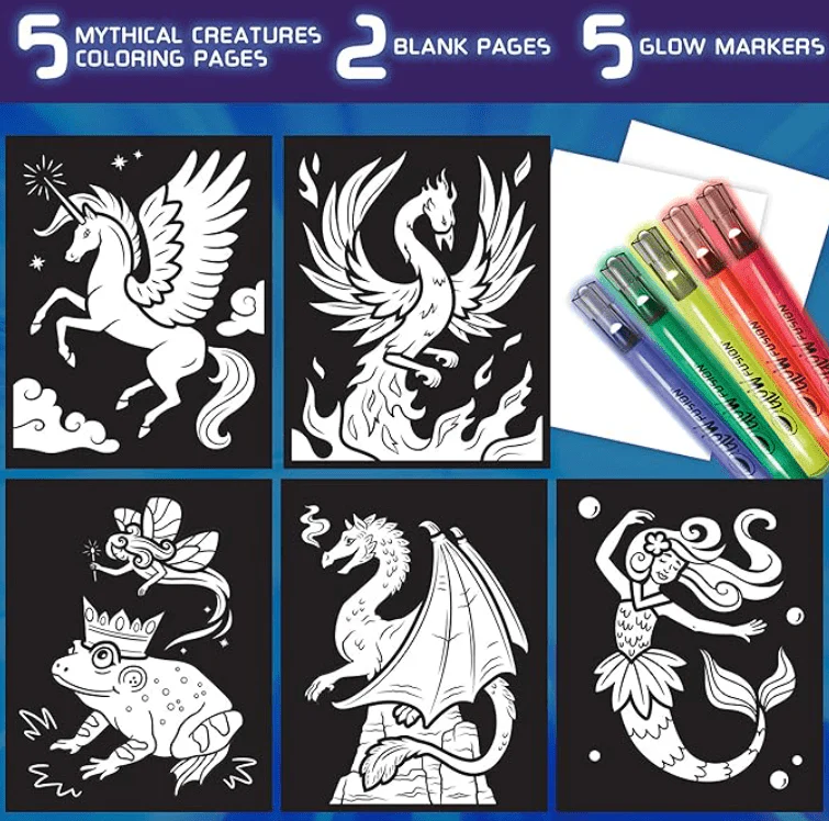 Crayola Glow Fusion Glow in The Dark Coloring Set with Markers Mythical Creature Coloring Pages CY74-7491 - Image 3