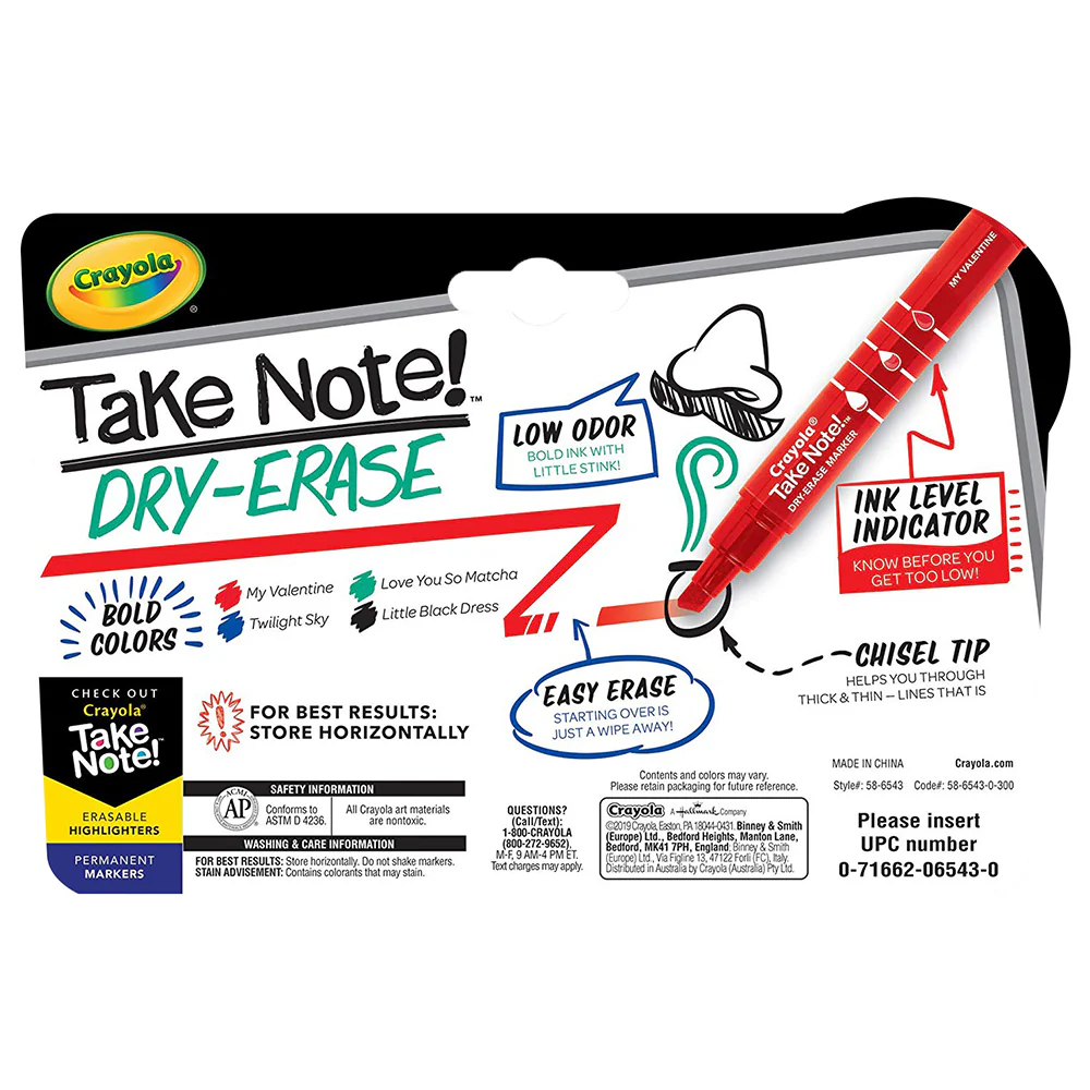 Crayola Take Note 4ct Whiteboard Markers Chisel Tip CY58-6543 - Image 3