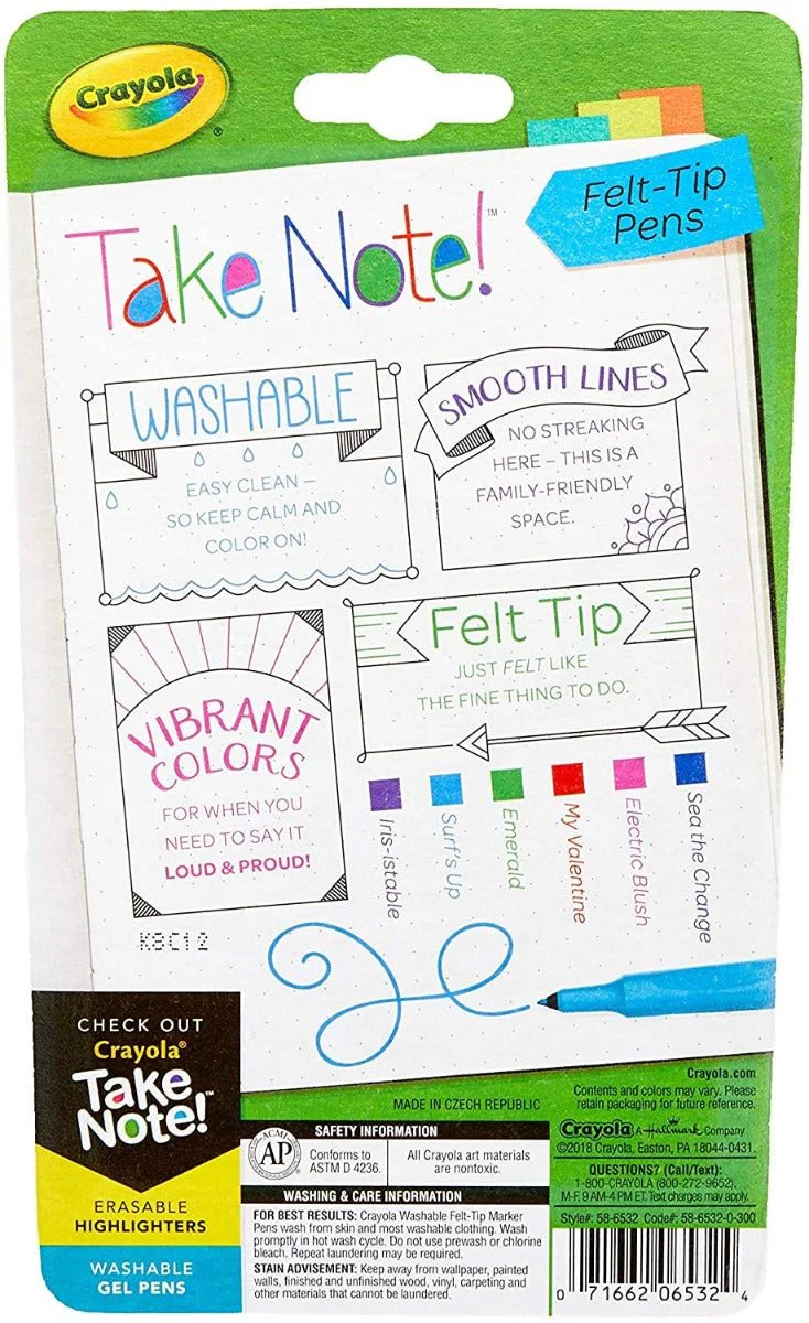 Crayola Take Note Felt-Tip Pens 6 Pack CY58-6532 - Image 3