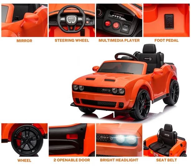 Dodge Challenger SRT Ride On Car 12V/2M,Orange - Image 7