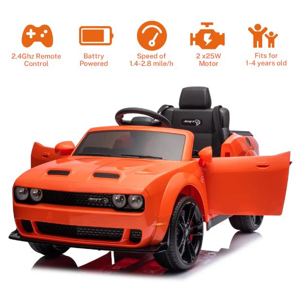 Dodge Challenger SRT Ride On Car 12V/2M,Orange - Image 8