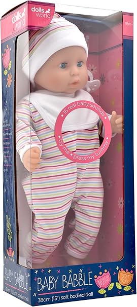 Dolls World Baby Babble 15inch Dlx Soft Doll 16 Baby Sounds Sleeping Eyes 78350 - Image 2