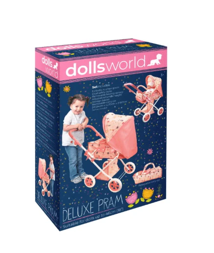 Dolls World Deluxe Folding Pram For Dolls 18inch 78702