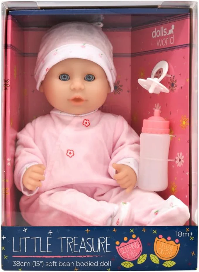 Dolls World Ltl Treasure 15inch Baby Doll With Sleeping Eyes Bottle & Dummy 78334 - Image 2
