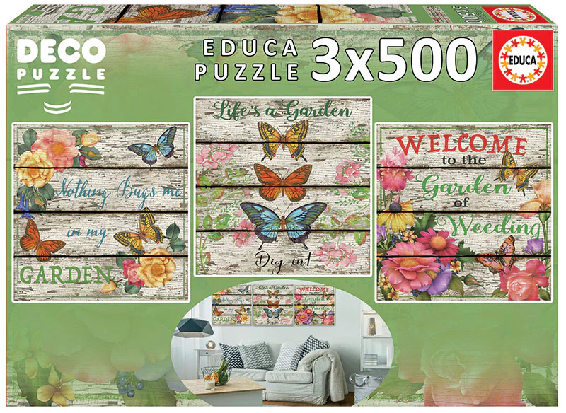Educa Borras 17965 3X500 Garden On The Land Puzzle, Multicoloured