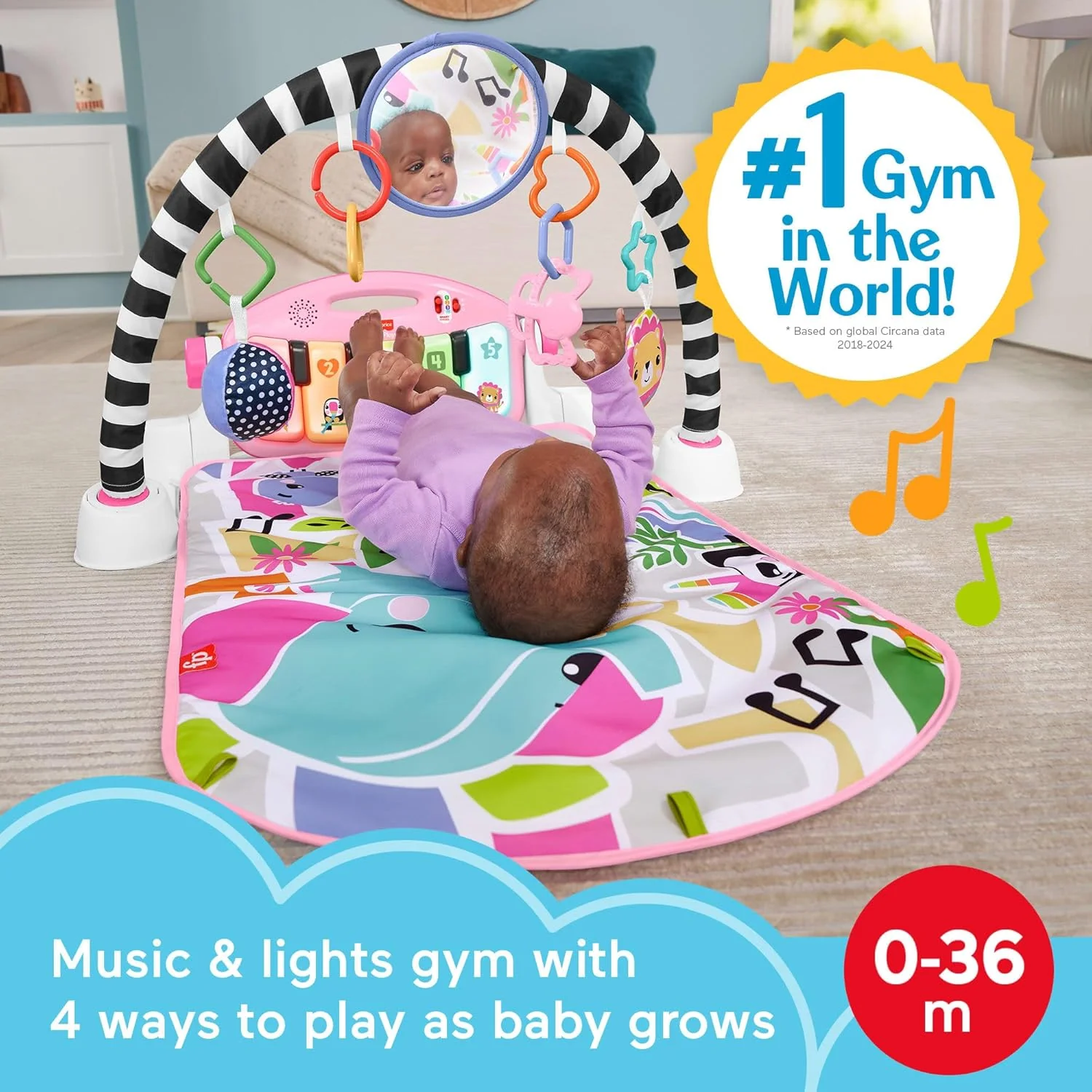 Fisher Price Glow and Grow Kick and Play Piano Gym - Pink - Image 6