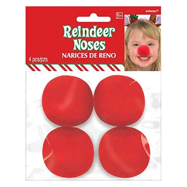 Foam Reindeer Noses 4-Pcs 396591