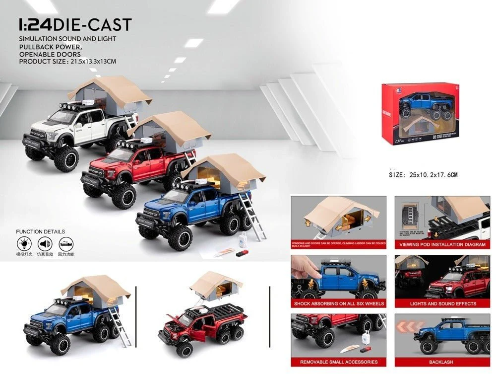 Ford Raptor Pullback Diecast Camping Car 1:24 Scale CZ65 - Image 3