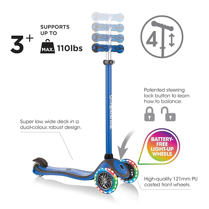 Globber Primo Foldable Fantasy Lights - Navy Blue/Racing 434-100 - Image 5