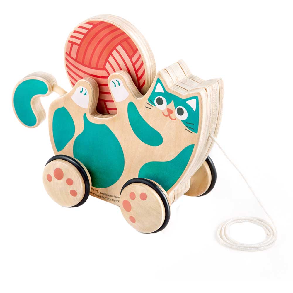 Hape 2-in-1 Wooden Pull-Along Roll & Rattle Kitten