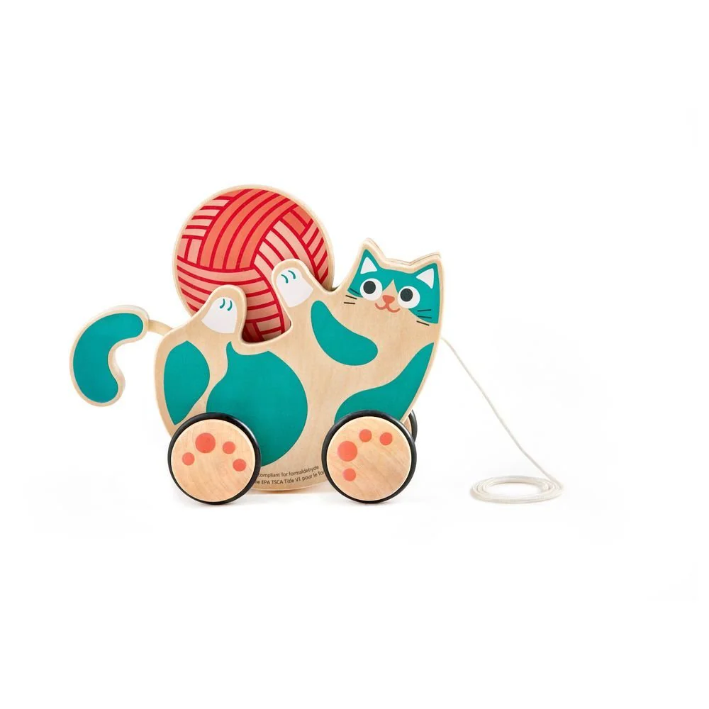 Hape 2-in-1 Wooden Pull-Along Roll & Rattle Kitten - Image 2