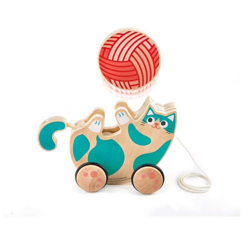 Hape 2-in-1 Wooden Pull-Along Roll & Rattle Kitten - Image 3